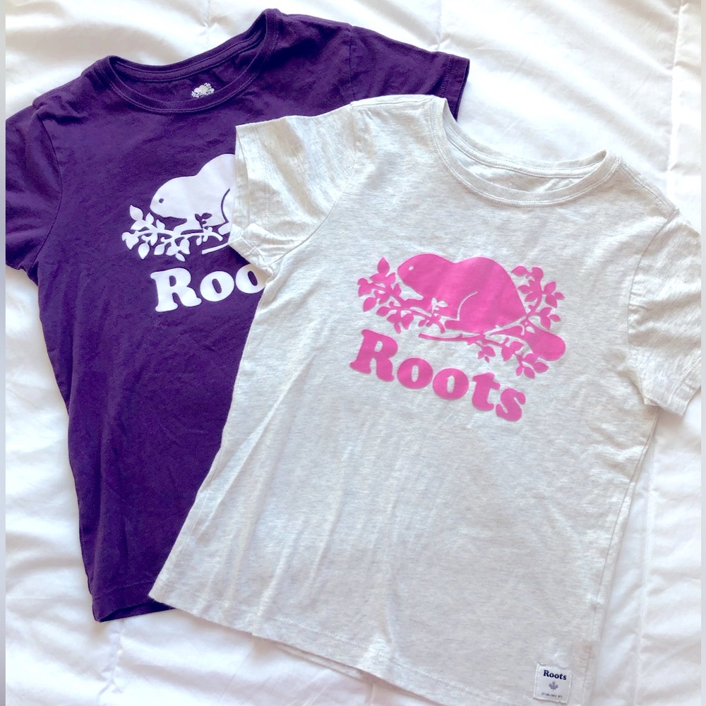Lot/bundle 2 Roots girls, tee shirts. Excellent condition.